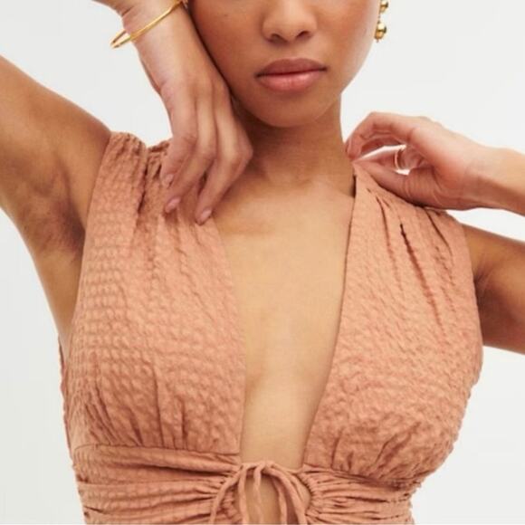 Abercrombie & Fitch Linen Blend Light Orange Nude Crop Top Tank - Picture 2 of 4